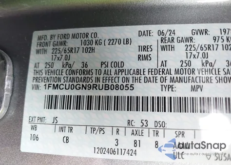 2024 Ford Escape Active из США, поврежденный, VIN 1FMCU0GN9RUB08055